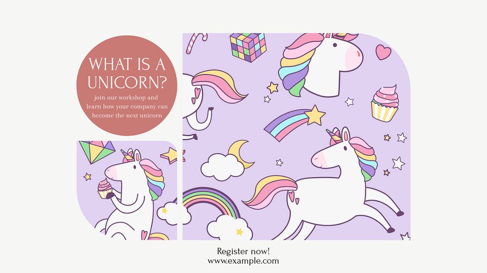 Unicorn workshop blog banner template, editable design