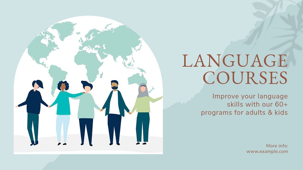 Language courses blog banner template, editable design