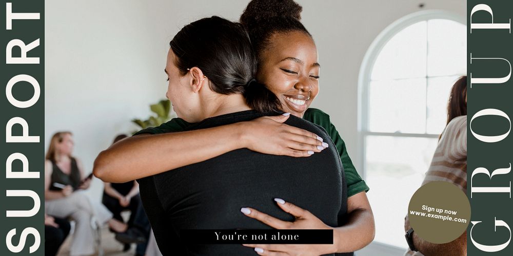 Emotional support group Twitter ad template, editable text