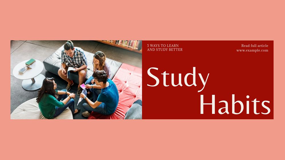 Study habits blog banner template, editable design