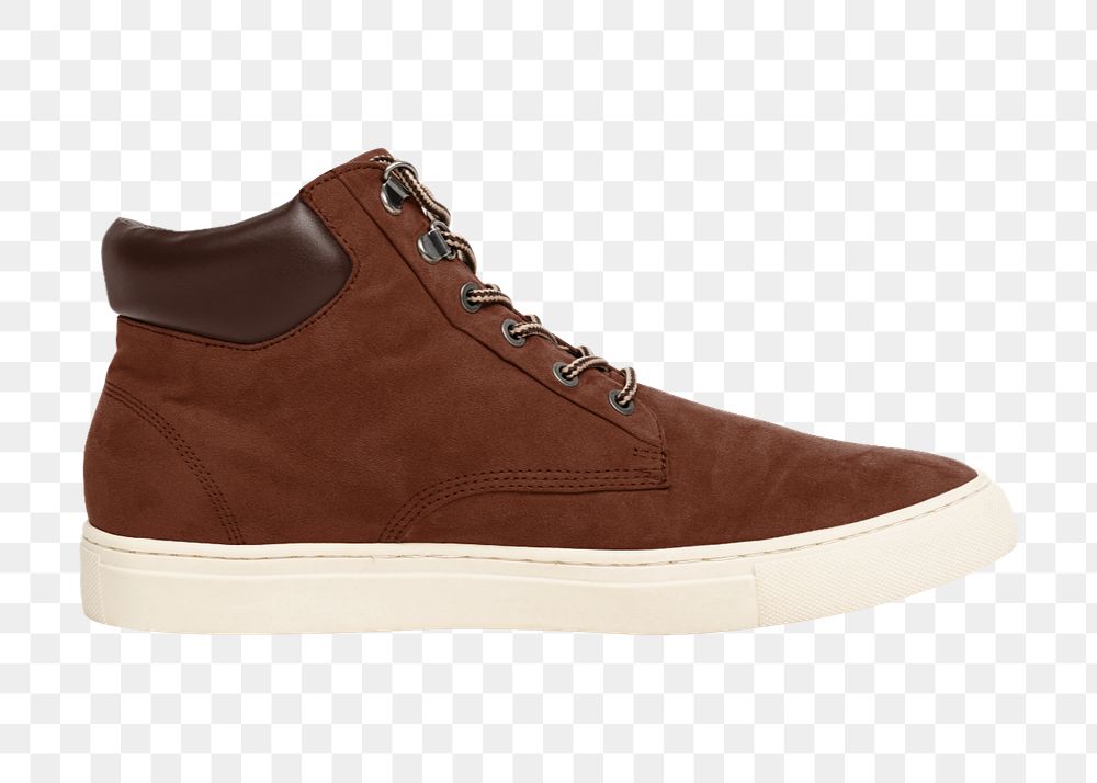 Brown ankle sneakers mockup png element, editable desert boots design