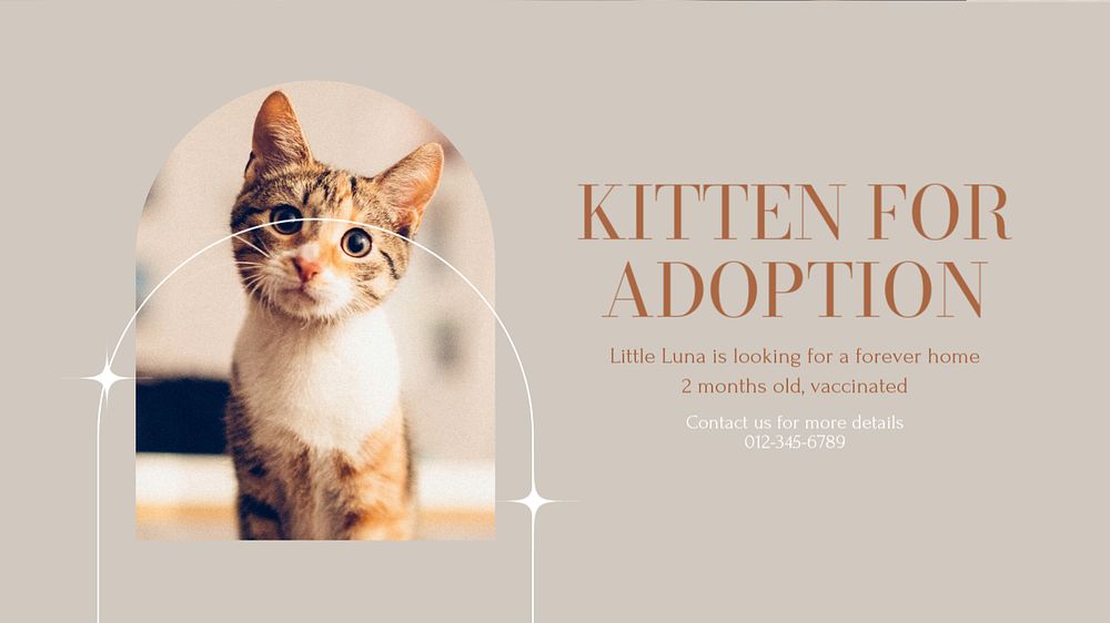 Kitten for adoption blog banner template, editable design