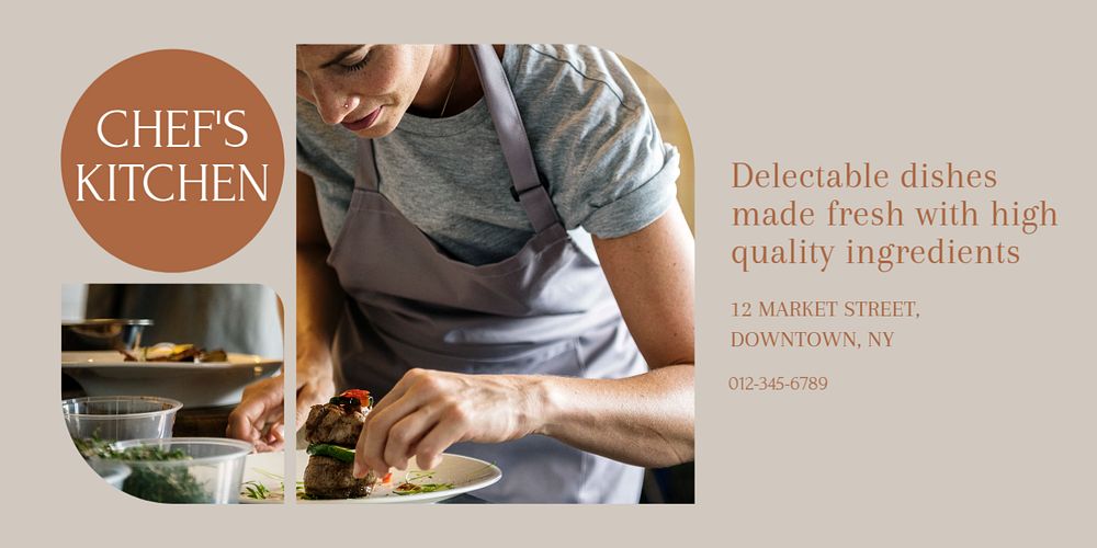 Chef's kitchen Twitter ad template, editable text