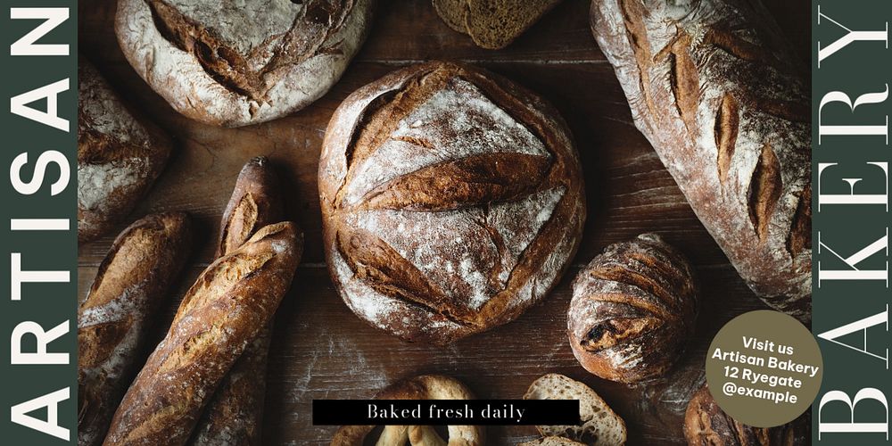 Artisan bakery Twitter ad template, editable text