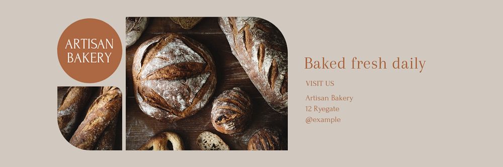 Artisan bakery email header template, editable text