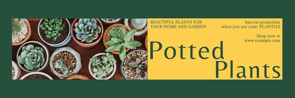 Potted plants email header template, editable text