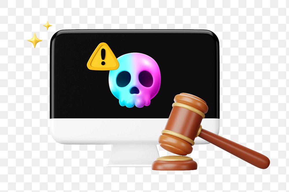 Cybersecurity law, 3D gavel and computer remix, editable design