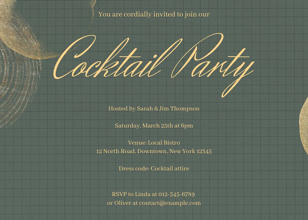 Cocktail party invitation editable card template