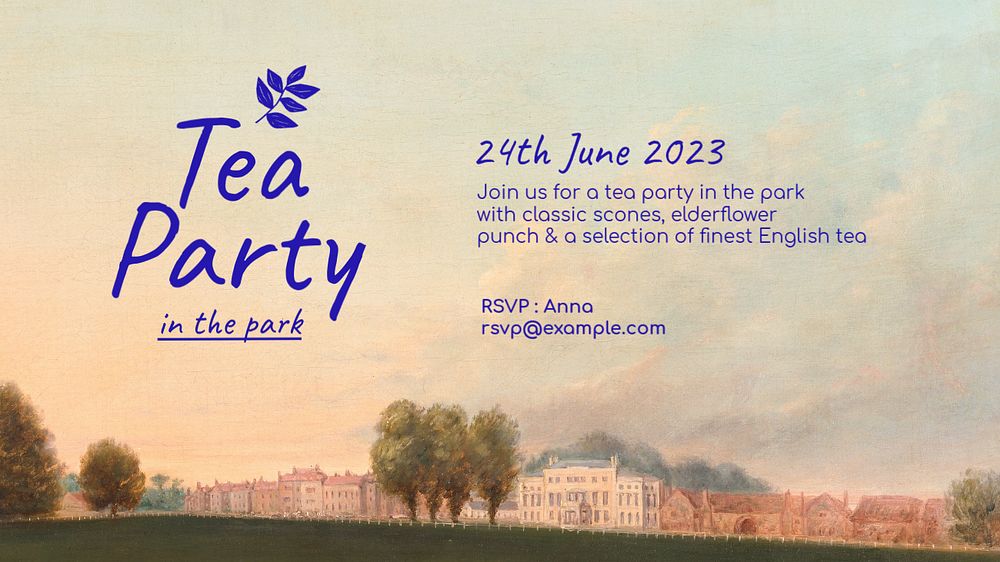 Park tea party Facebook cover template, editable text