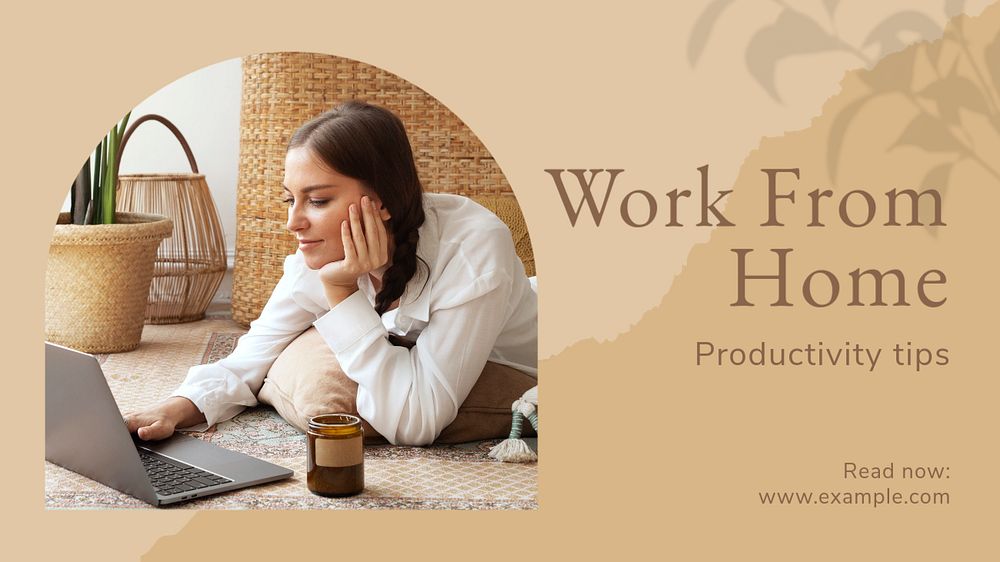 Work from home blog banner template, editable text