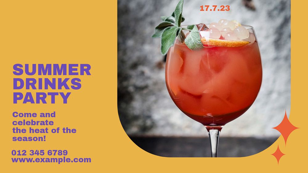 Summer drinks party blog banner template, editable text