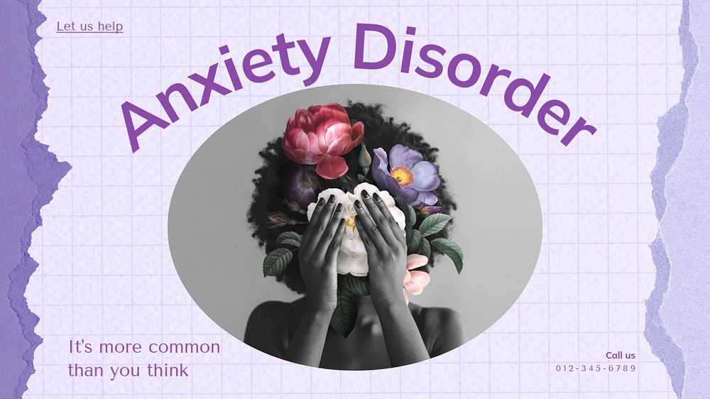 Anxiety & mental health blog banner template, editable text