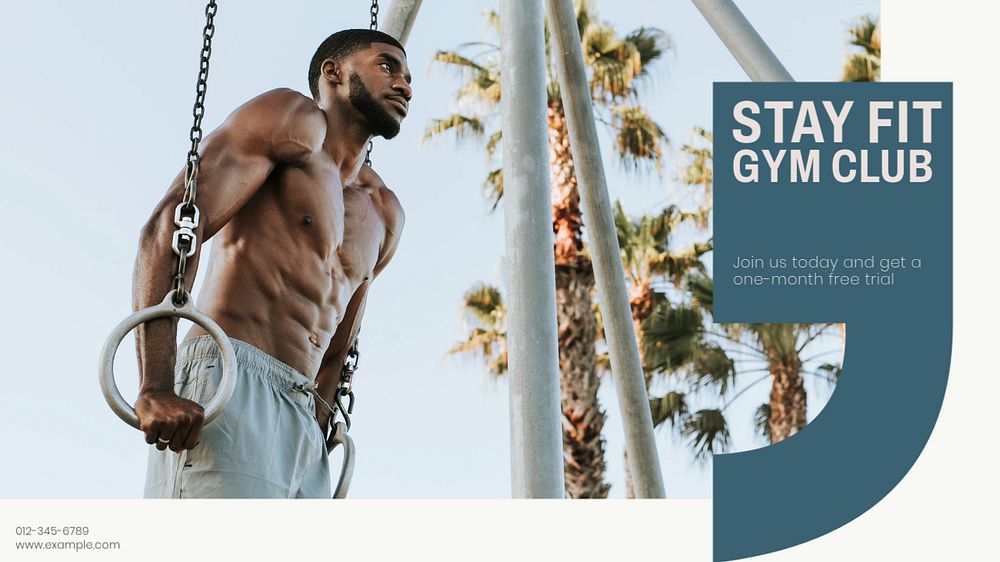 Gym club blog banner template, editable text