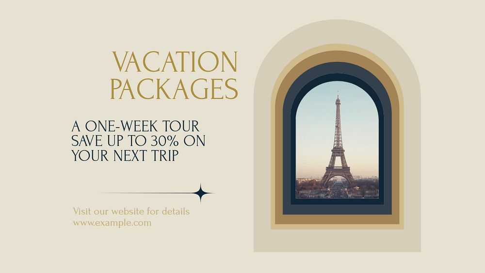 Vacation packages blog banner template, editable text