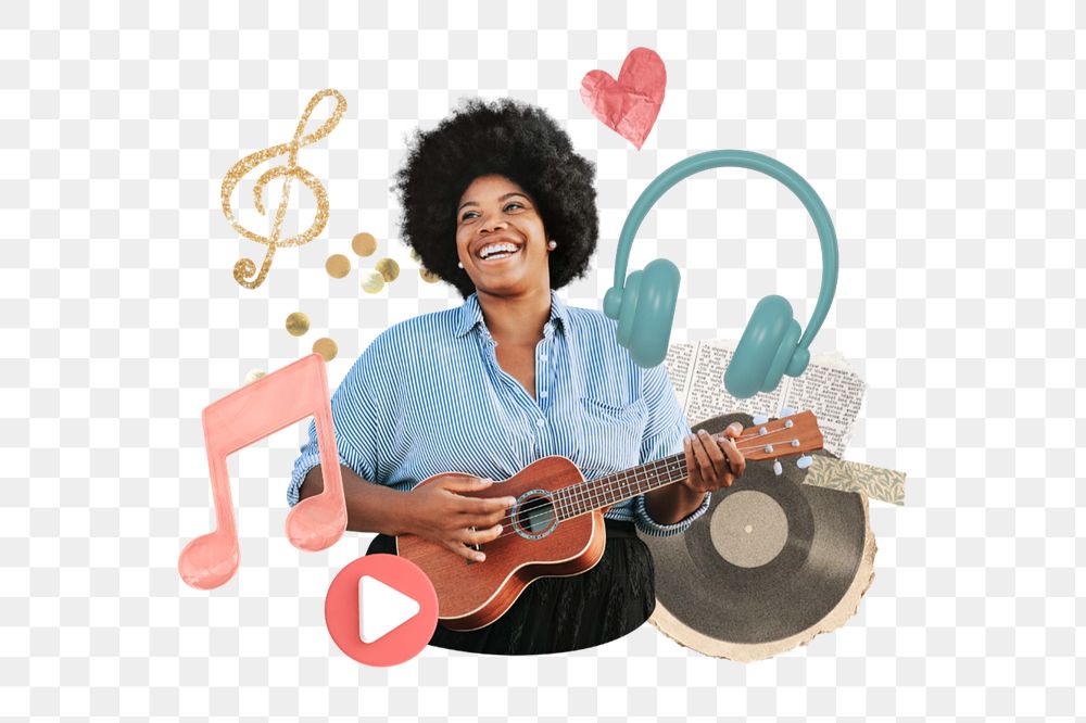 Ukulele folk music playing png, transparent background, editable design