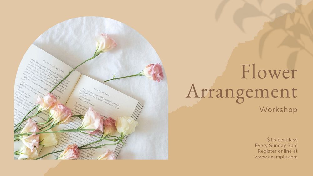 Flower arrangement workshop blog banner template, editable text