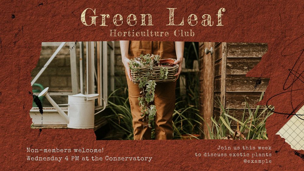 Green leaf club blog banner template, editable text