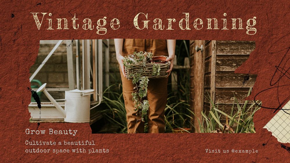 Vintage gardening blog banner template, editable text