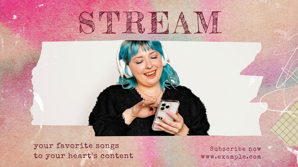 Stream music blog banner template, editable text