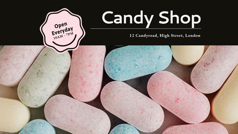 Candy shop blog banner template, editable text