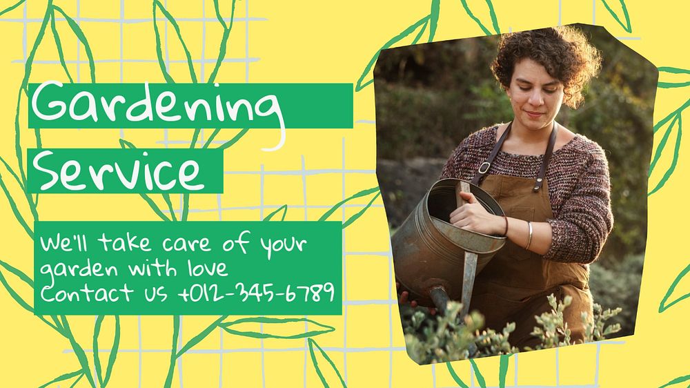 Gardening service blog banner template, editable text