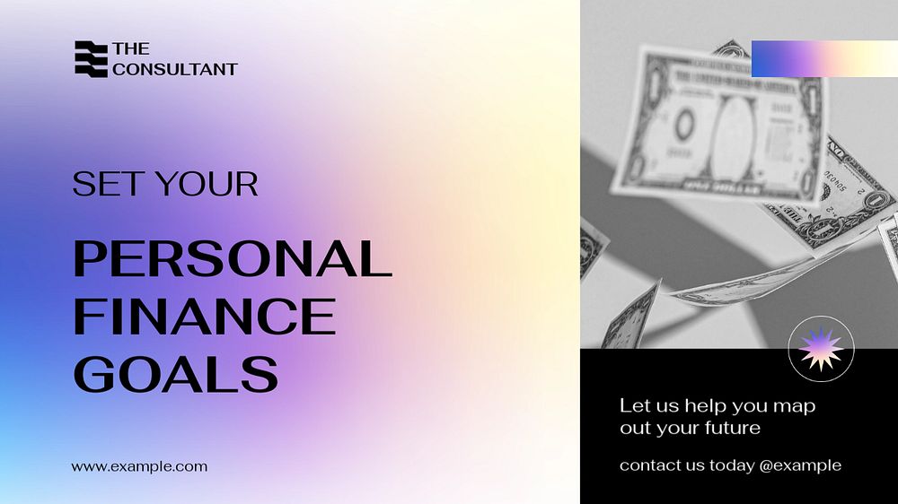 Personal finance goals blog banner template, editable text