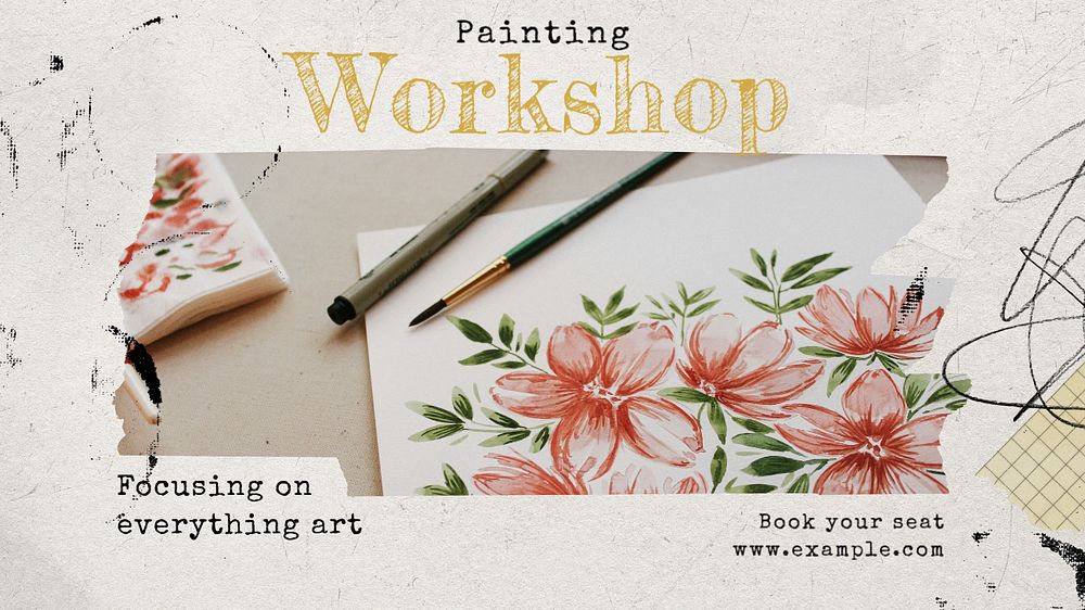 Painting workshop blog banner template, editable text