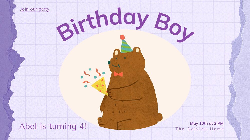 Birthday boy blog banner template, editable text