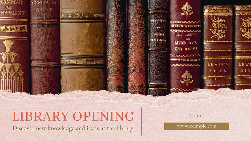 Library open blog banner template, editable text