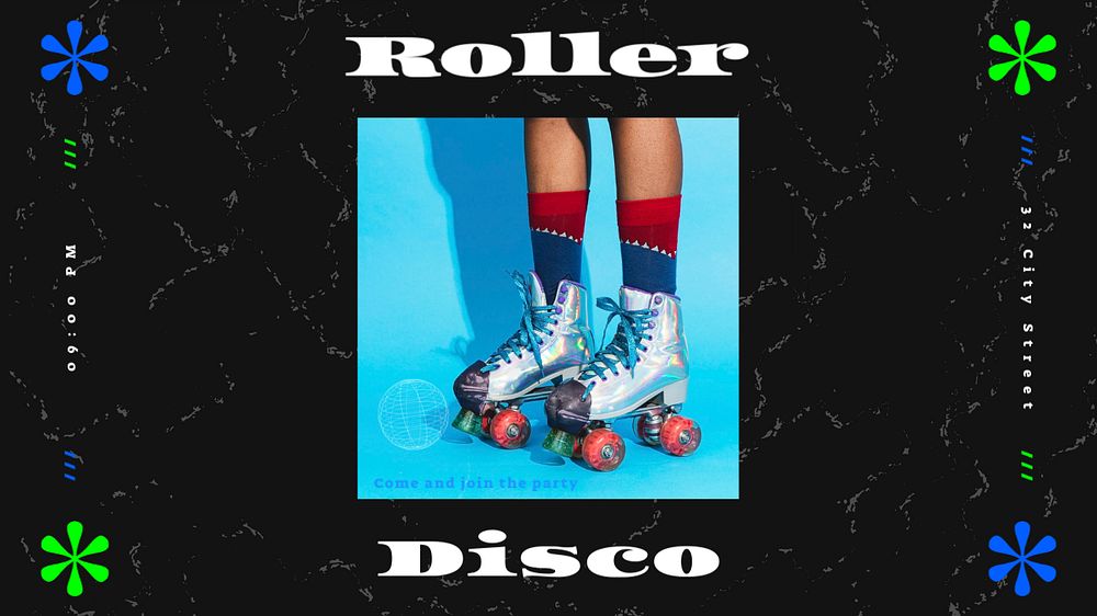 Roller disco blog banner template, editable text