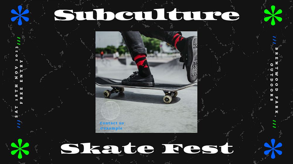 Skate fest blog banner template, editable text