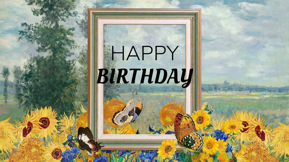 Happy Birthday PowerPoint presentation template, Van Gogh's Sunflowers, famous artwork remixed by rawpixel