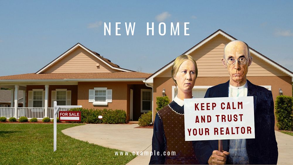 Real estate editable presentation template, American Gothic, famous artwork remixed by rawpixel