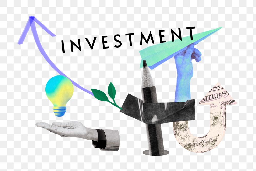 Investment sticker, mixed media design with editable word