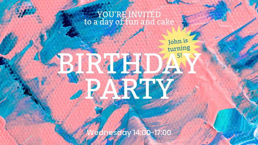 Party invitation blog banner template, acrylic paint, editable text