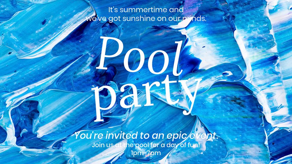 Pool party blog banner template, acrylic paint, editable text