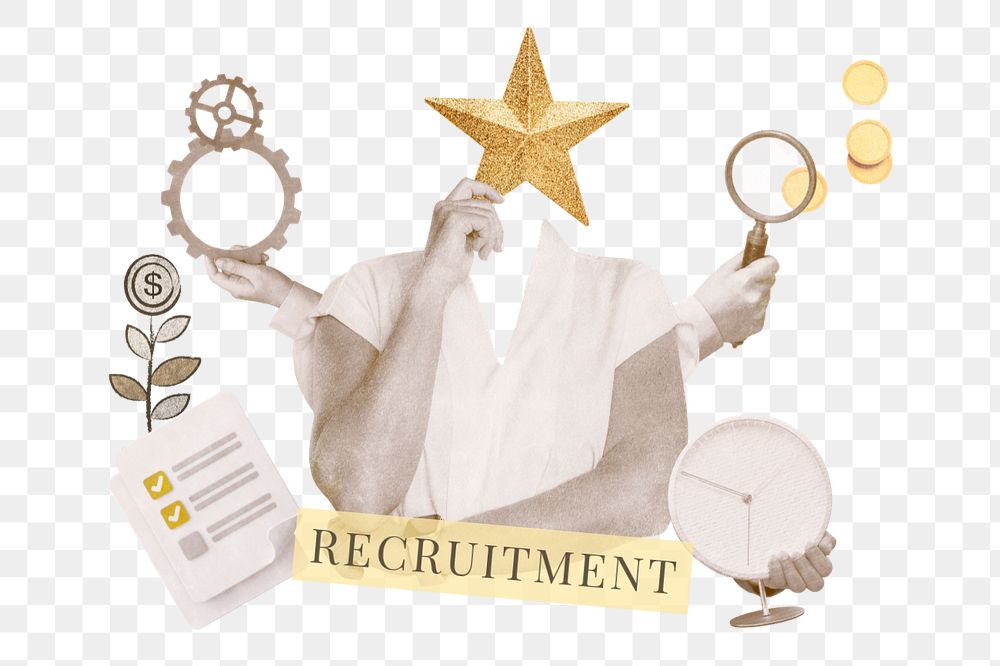 Recruitment sticker, mixed media design with editable word