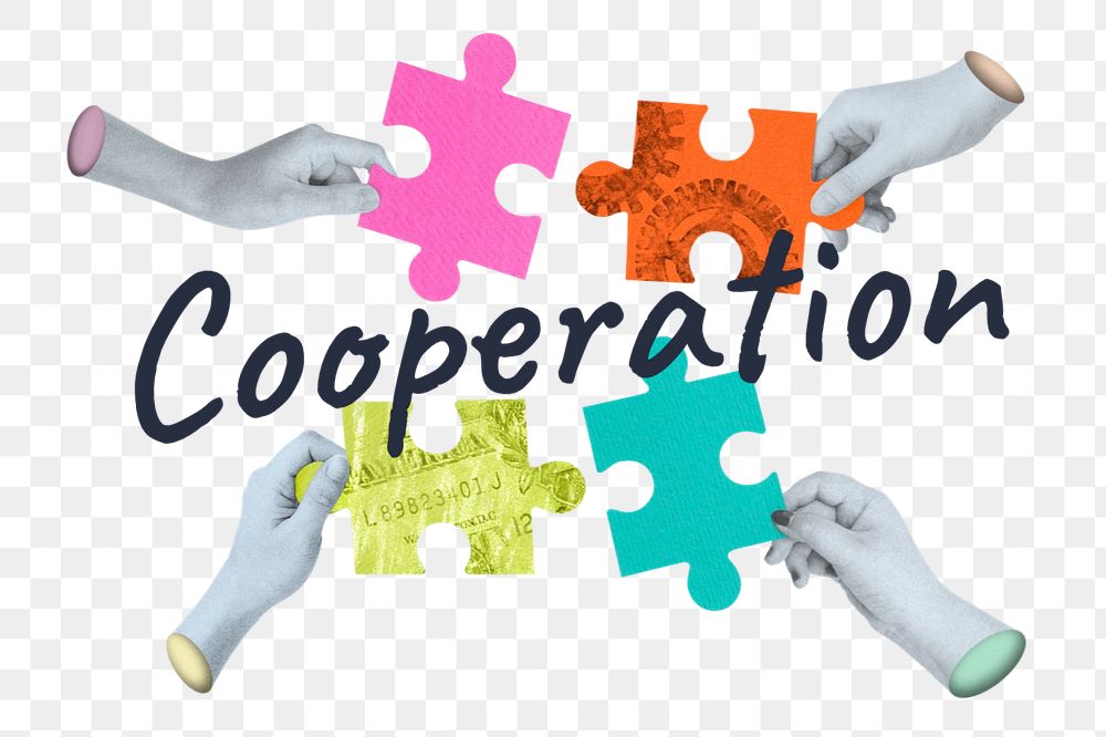 Cooperation sticker, mixed media design with editable word