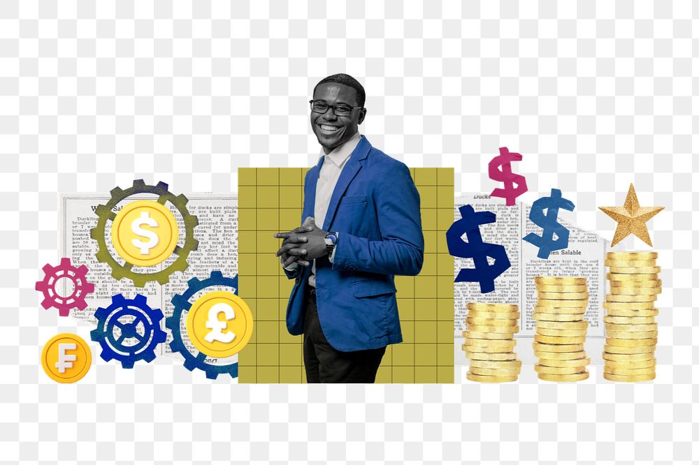 Investor and currency  png, business collage on transparent background