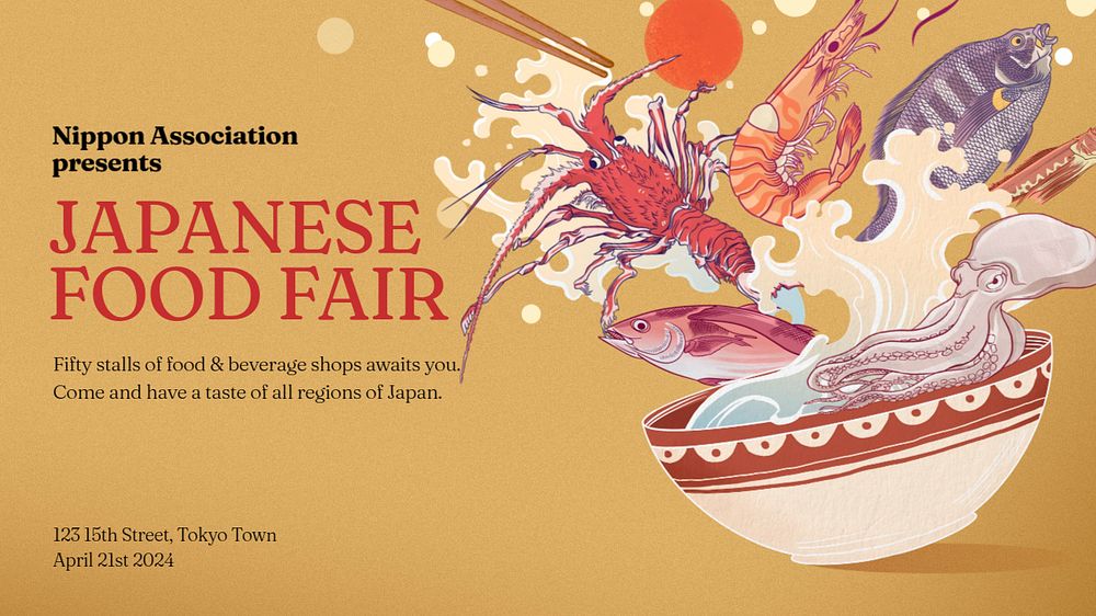 Food fair blog banner template, editable Ukiyo-e art remix design