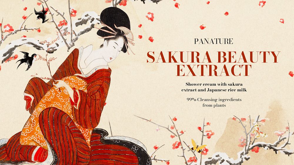 Japanese beauty blog banner template, editable Ukiyo-e art remix design