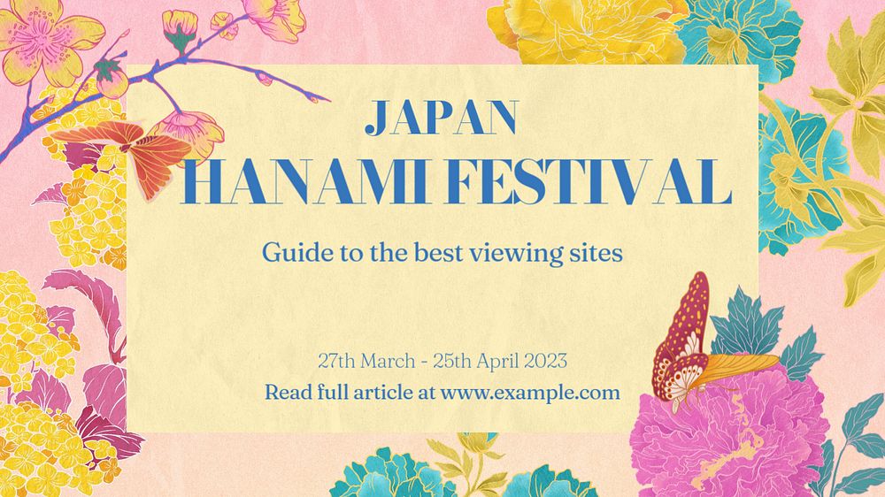 Hanami festival blog banner template, editable Ukiyo-e art remix design