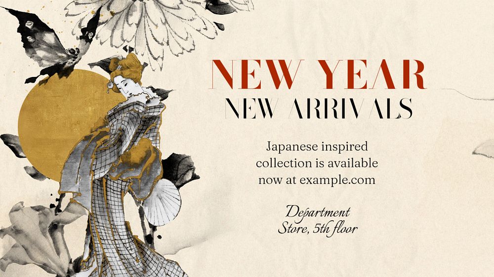 Japanese shop blog banner template, editable Ukiyo-e art remix design