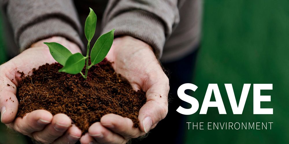 Save the environment Twitter ad template with young plant in hands