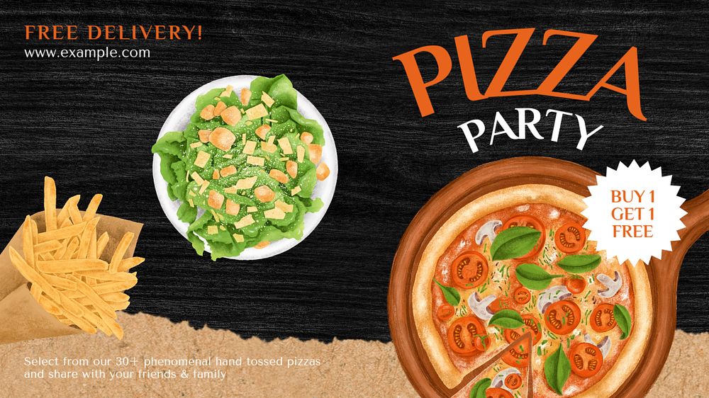 Pizza party blog banner template, editable design