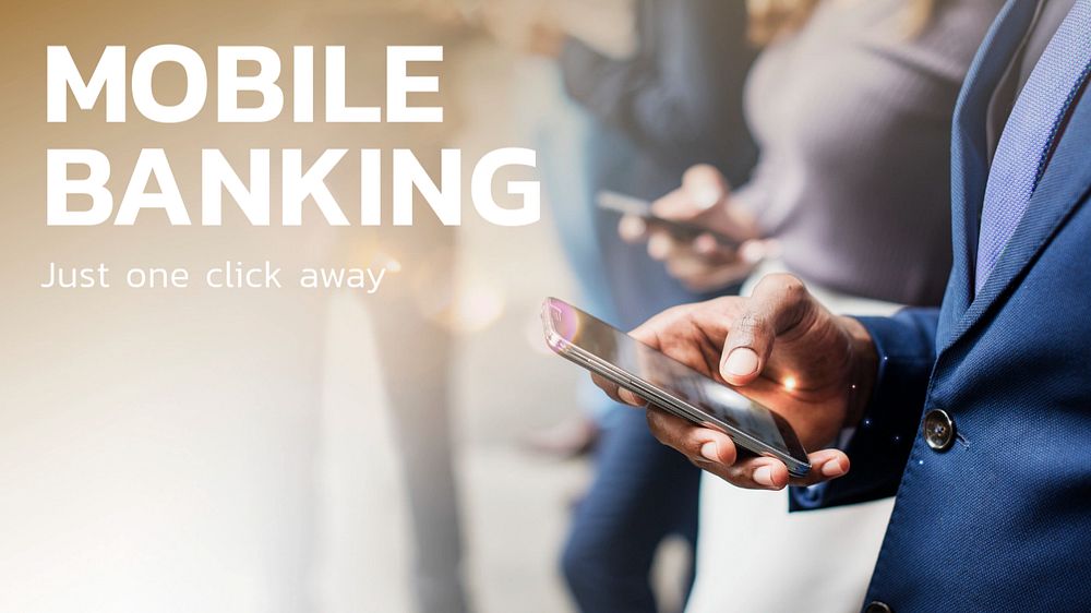 Mobile banking blog banner template, editable fintech design