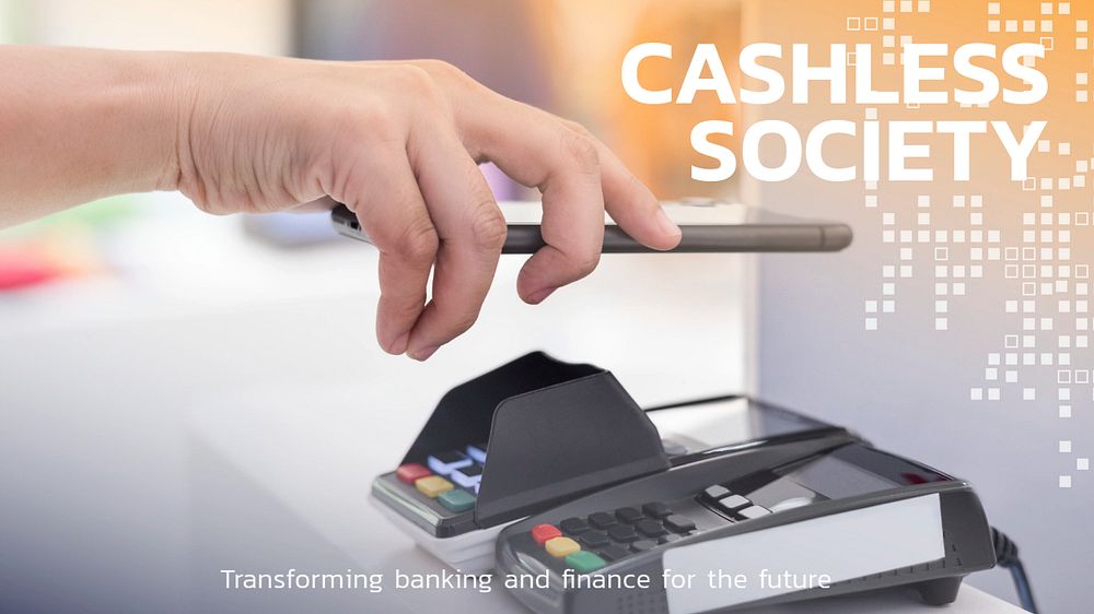 Cashless society blog banner template, editable fintech design