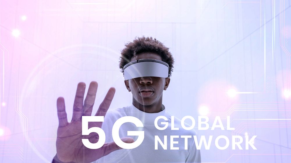 5G global network presentation template, editable man wearing smart glasses