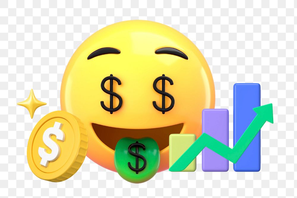 Growing revenue emoticons, 3D business graphics, editable design