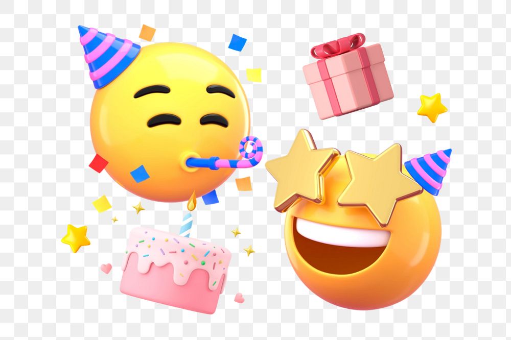 3D party emoticon element, editable birthday celebration remix illustration